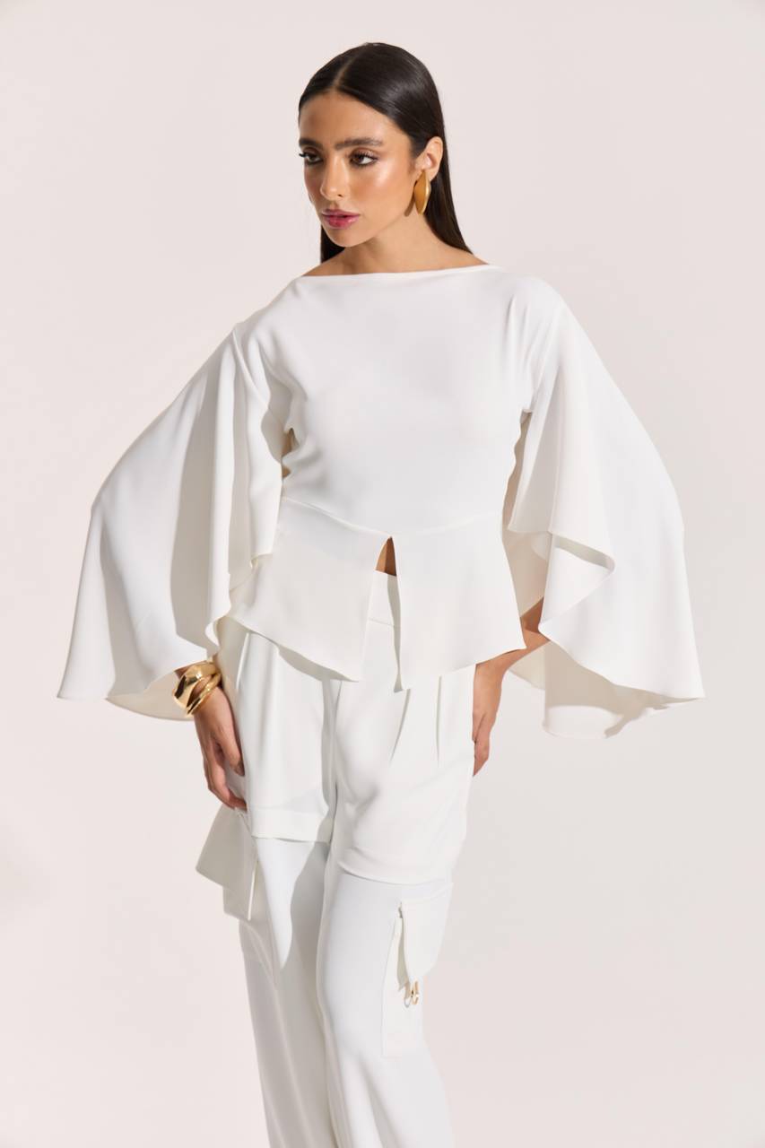 Blusa Com Basque Na Cintura Amarração Costas - Off White BLU0082OFF