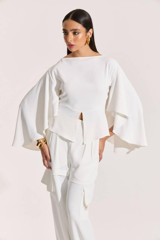 Blusa Com Basque Na Cintura Amarração Costas - Off White BLU0082OFF