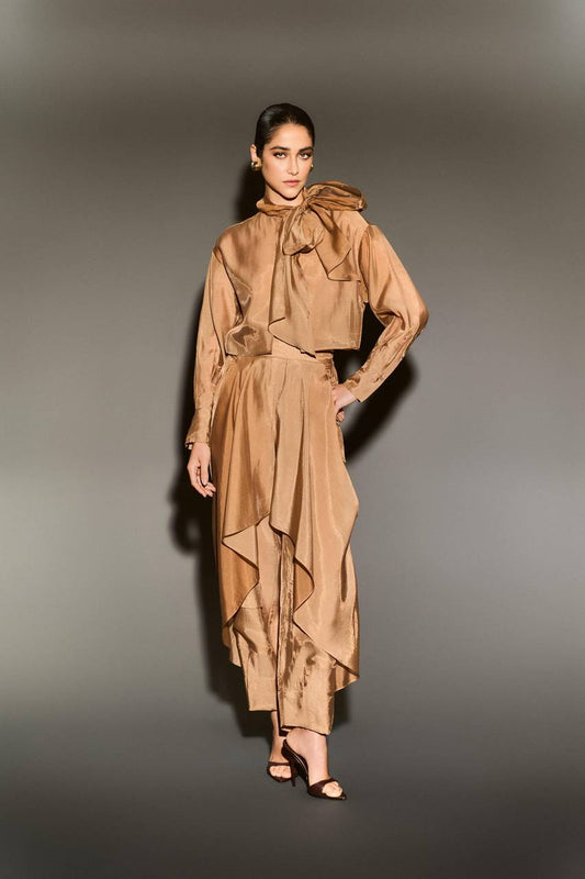 Camisa Gola Laço Com Transparência - Caramelo CAM0028CAR