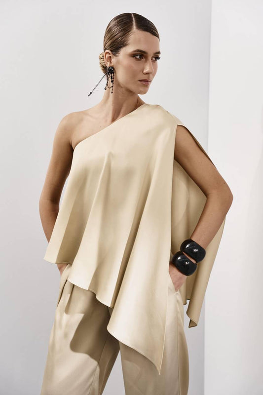 Blusa Ombro Só Gola Laço - Bege BLU0107BEG