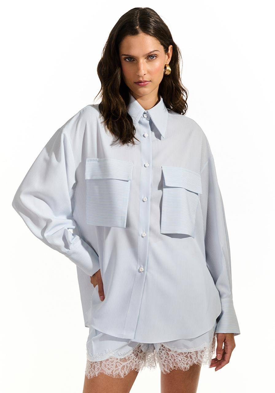 Camisa Listras Manga Longa - Off/azul CAM0051OFF/AZ