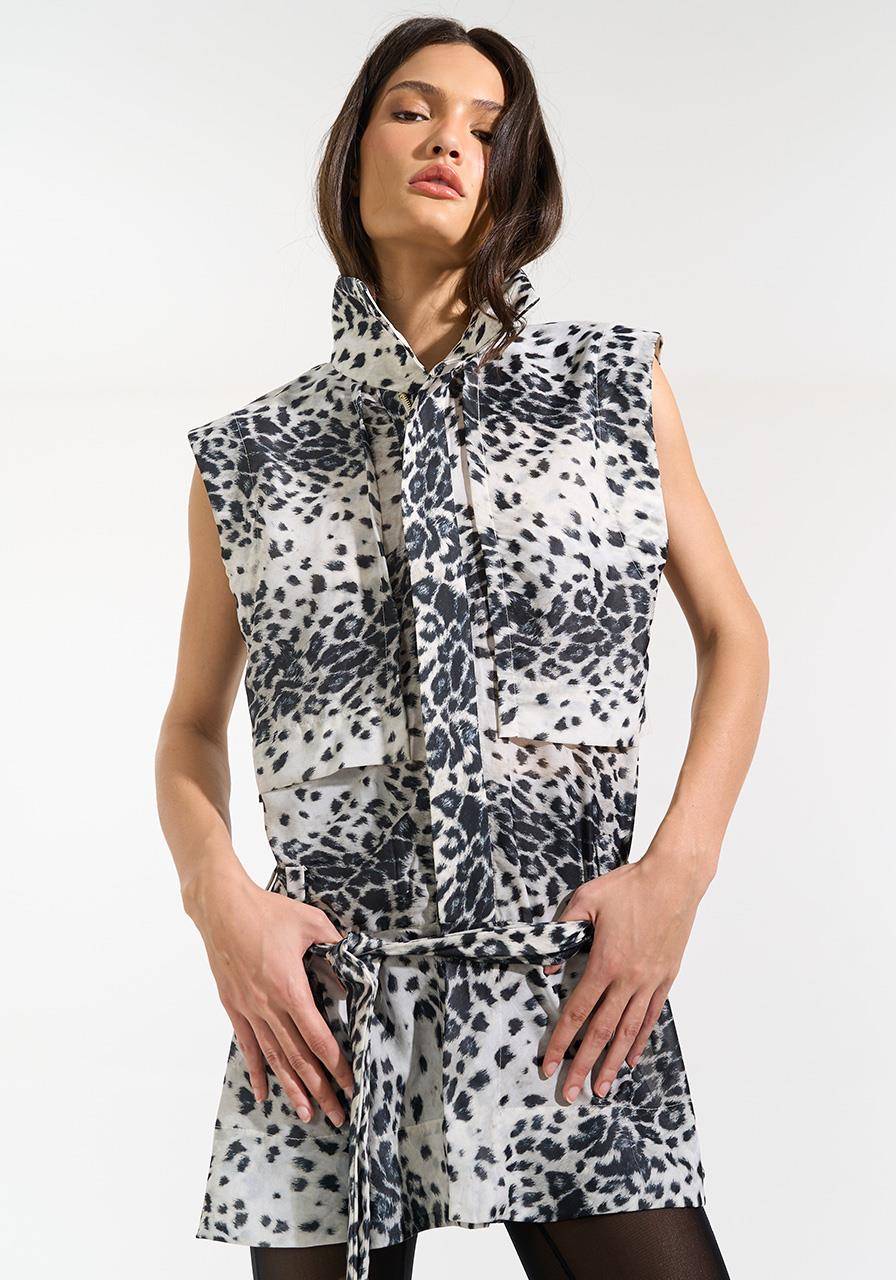 Colete Estampado Barra Peplum Com Faixa - White Tiger COL0032WH TG