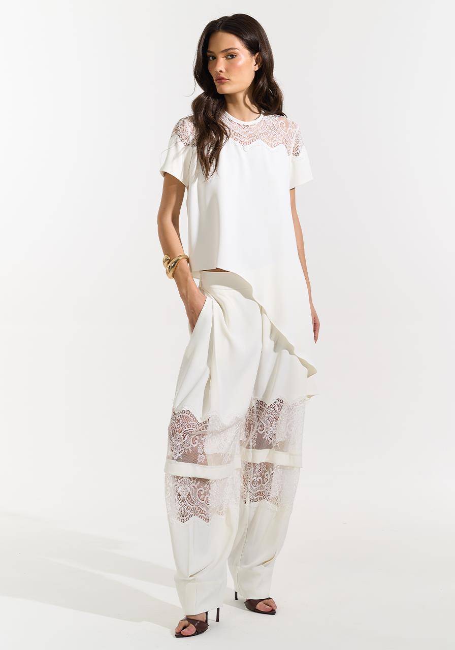 Calça Detalhe Renda - Off White CAL0203OFF
