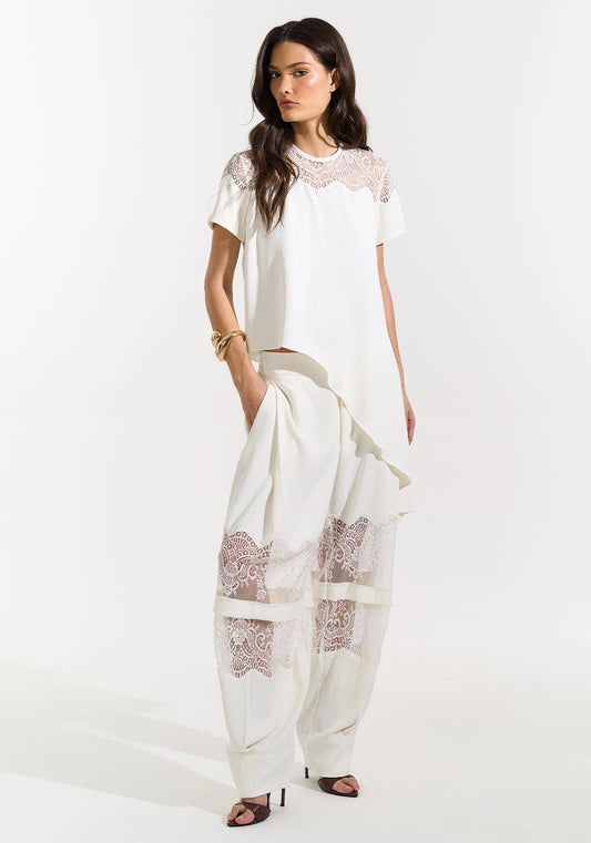 Calça Detalhe Renda - Off White CAL0203OFF