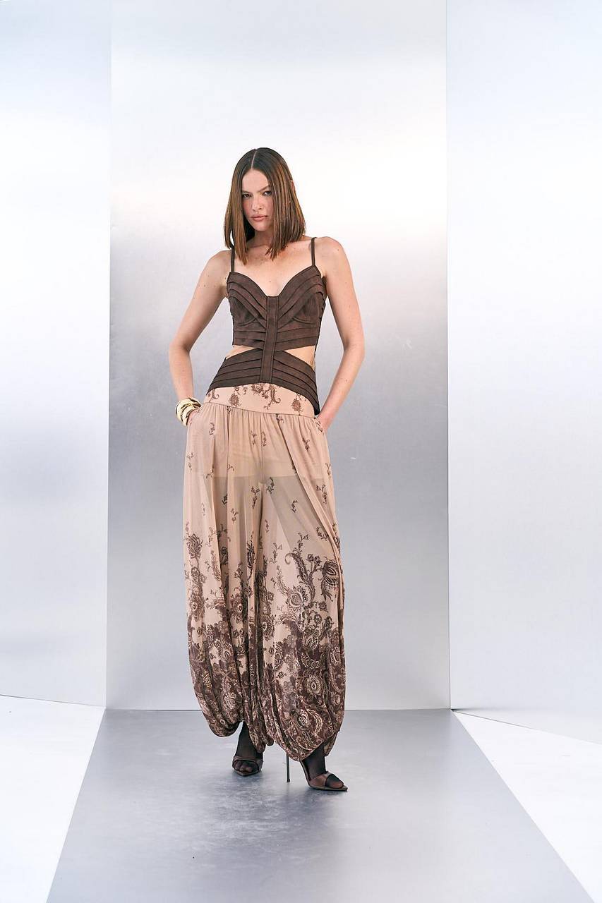 Corselet Assimetrico Tiras Camurça - Marrom TOP2042MRO