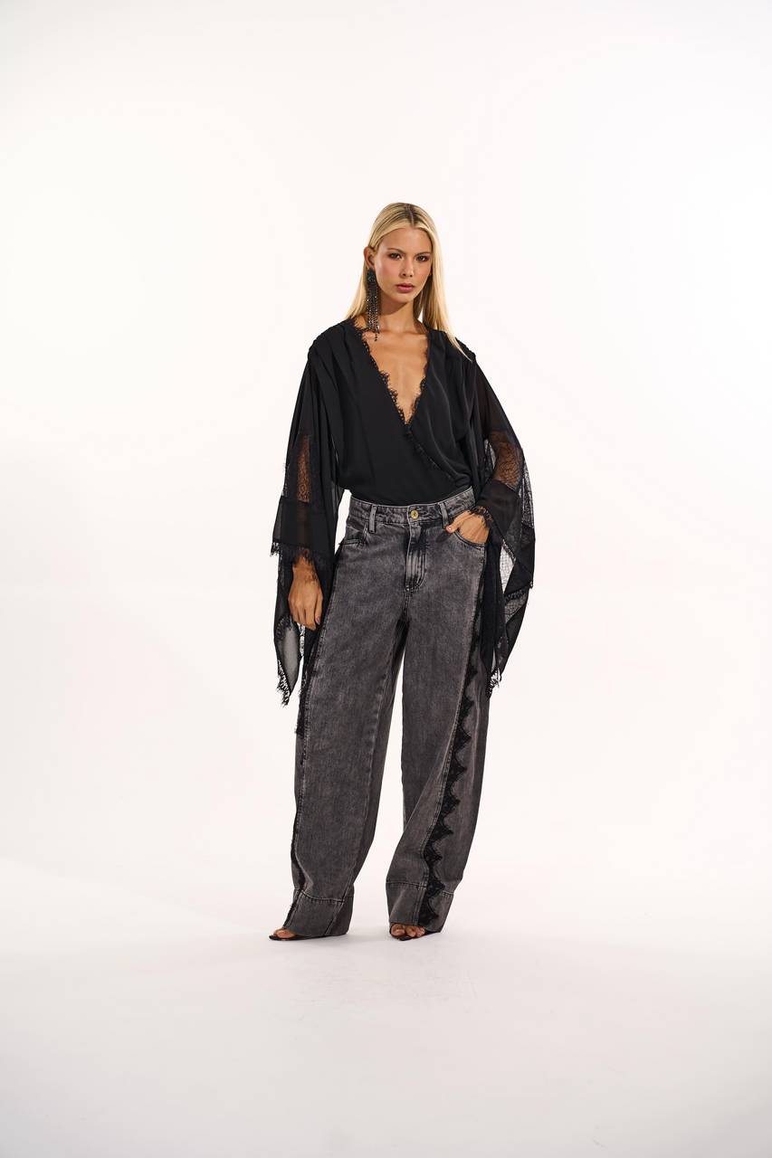 Body Manga Jabour Renda - Preto BOD0025PTO