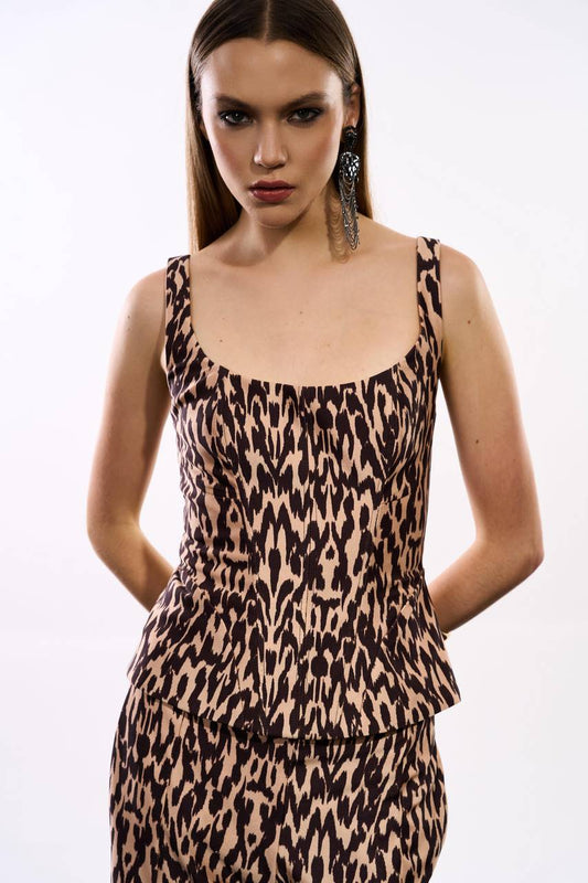 Corselet Jersey Estampa Animal Print - Animal Print Choco TOP0056ANPRCH