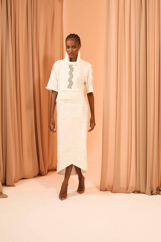 Saia Midi Linho Entremeio - Off White SAI2007OFF