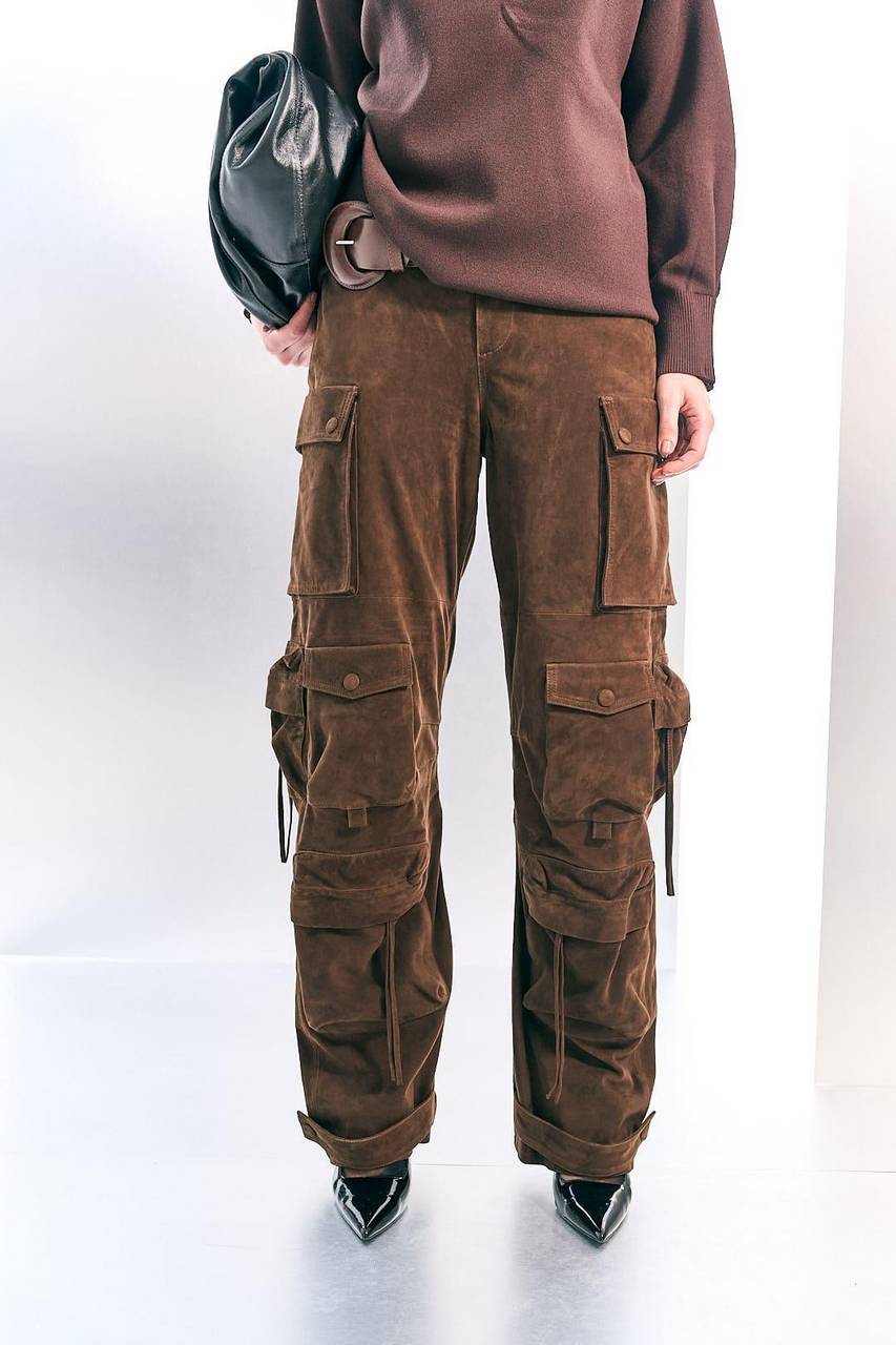 Calça Cargo Couro Suede Camurça - Marrom CAL2099MRO