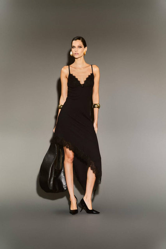 Vestido Canelado Bojo Renda - Preto VES0086PTO