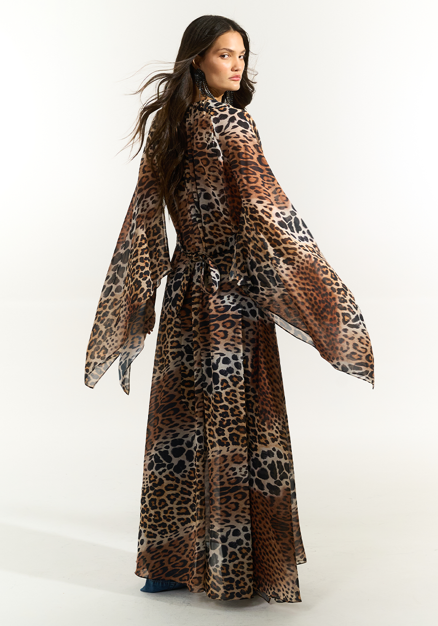Vestido Kaftan Fluido Estampado - Brown Leopard VES0112BROWL