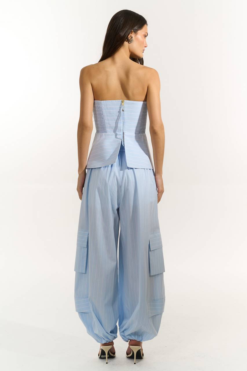 Calça Slouchy Palazzo - Azul/off CAL0180AZ/OFF