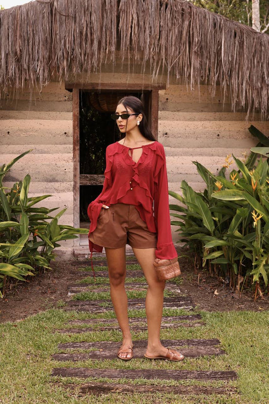 Short Com Pregas - Marrom SHO0001MRO