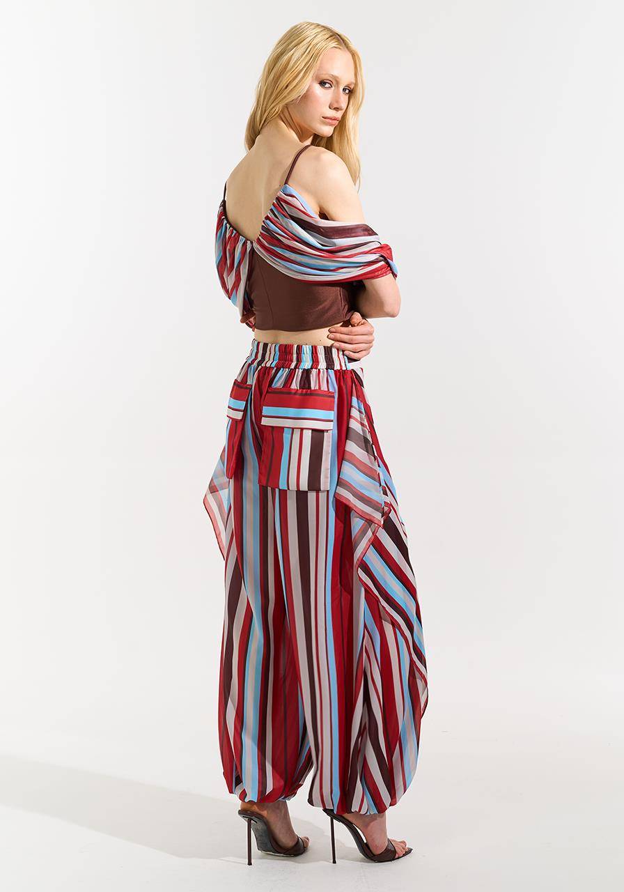 Calça Estampada Com Sobreposição - Red Stripe CAL0220RED STRIPE