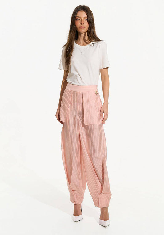 Calça Alfaiataria Barrel Com Botões Perna - Peach