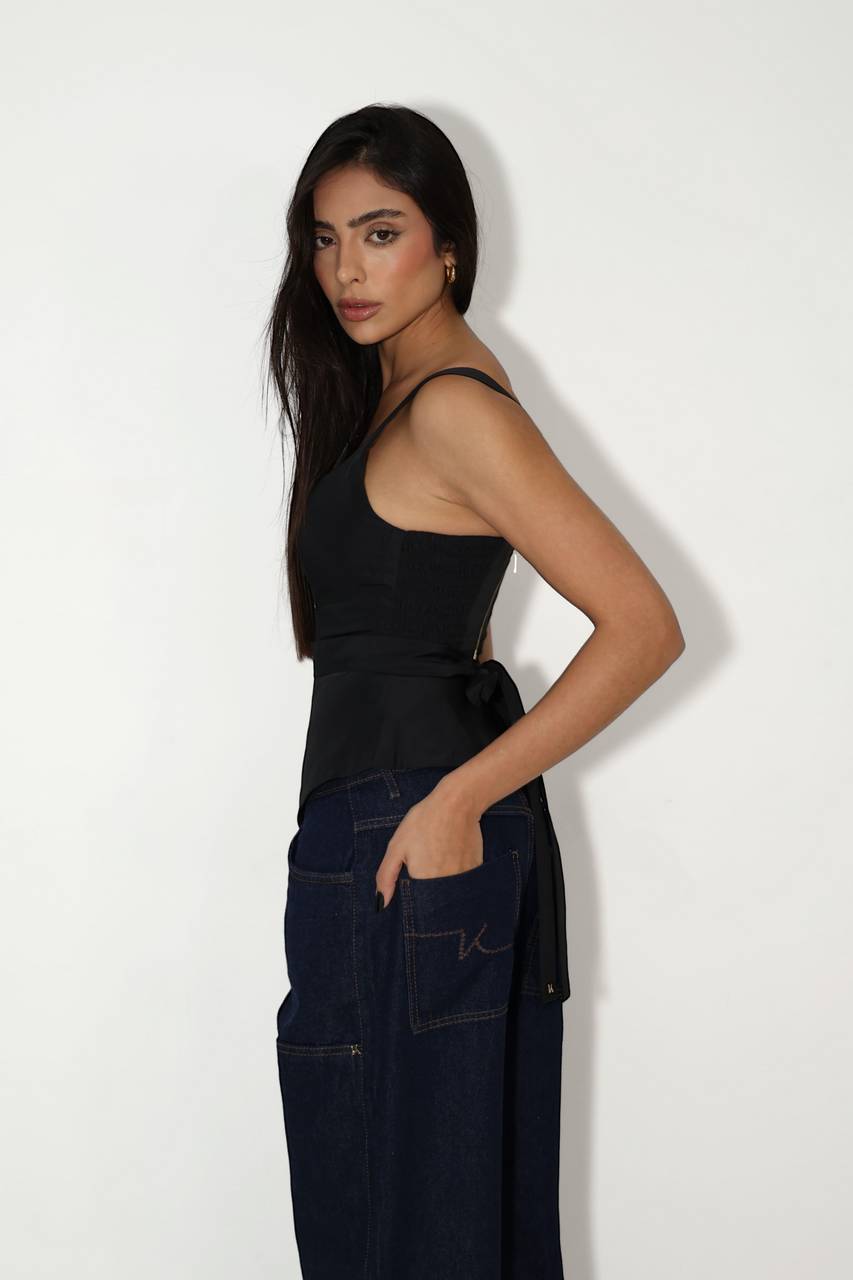 Corselet Reto Com Amarração - Preto TOP2026PTO