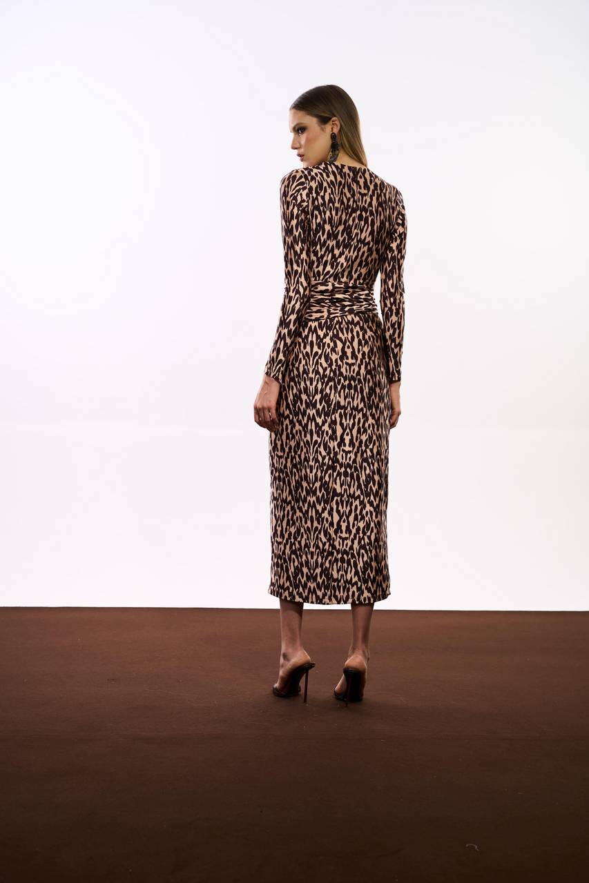 Vestido Over Midi Com Amarração - Animal Print Choco VES0100ANPRCH