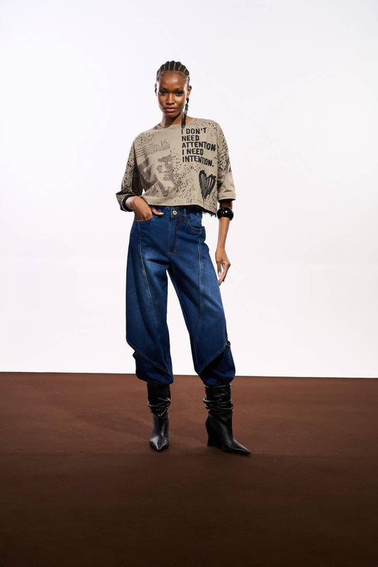 Calça Jeans Recorte Fenda Perna - Jeans CAL0158JEA