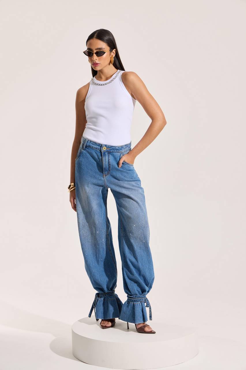 Calça Wide Leg Com Transfer - Jeans CAL0090JEA