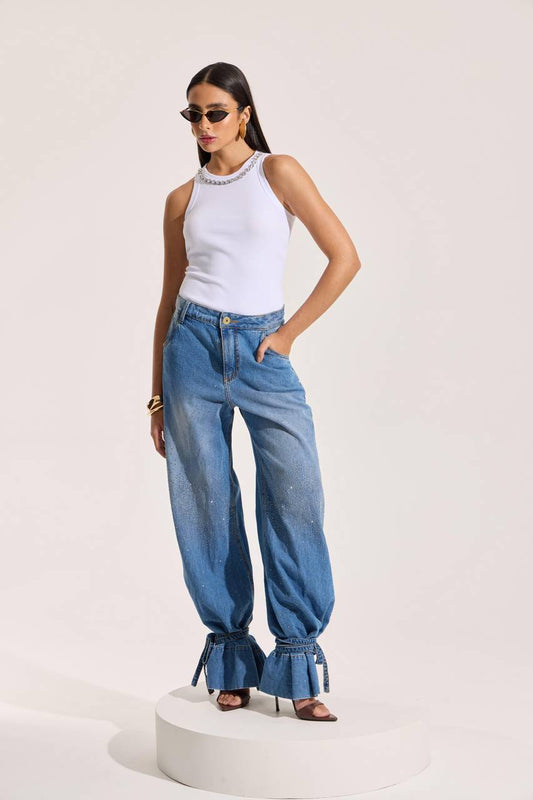 Calça Wide Leg Com Transfer - Jeans CAL0090JEA