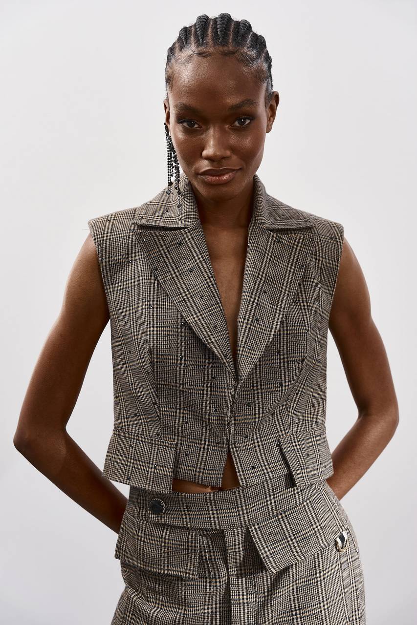 Blazer Cropped Sem Manga - Pied Poule BLZ0023- PIED