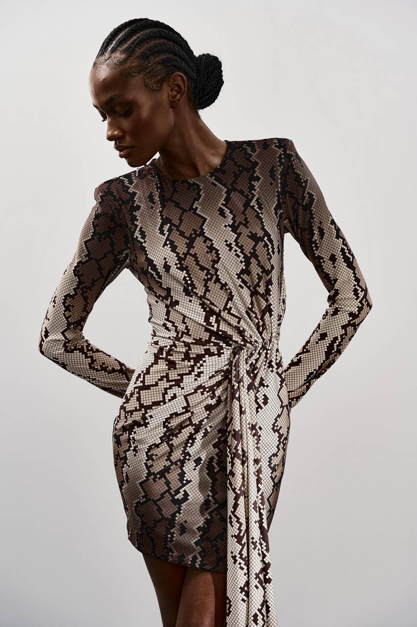 Vestido Curto Cruzado Na Frente - Animal Print Cobra VES0093ANIC