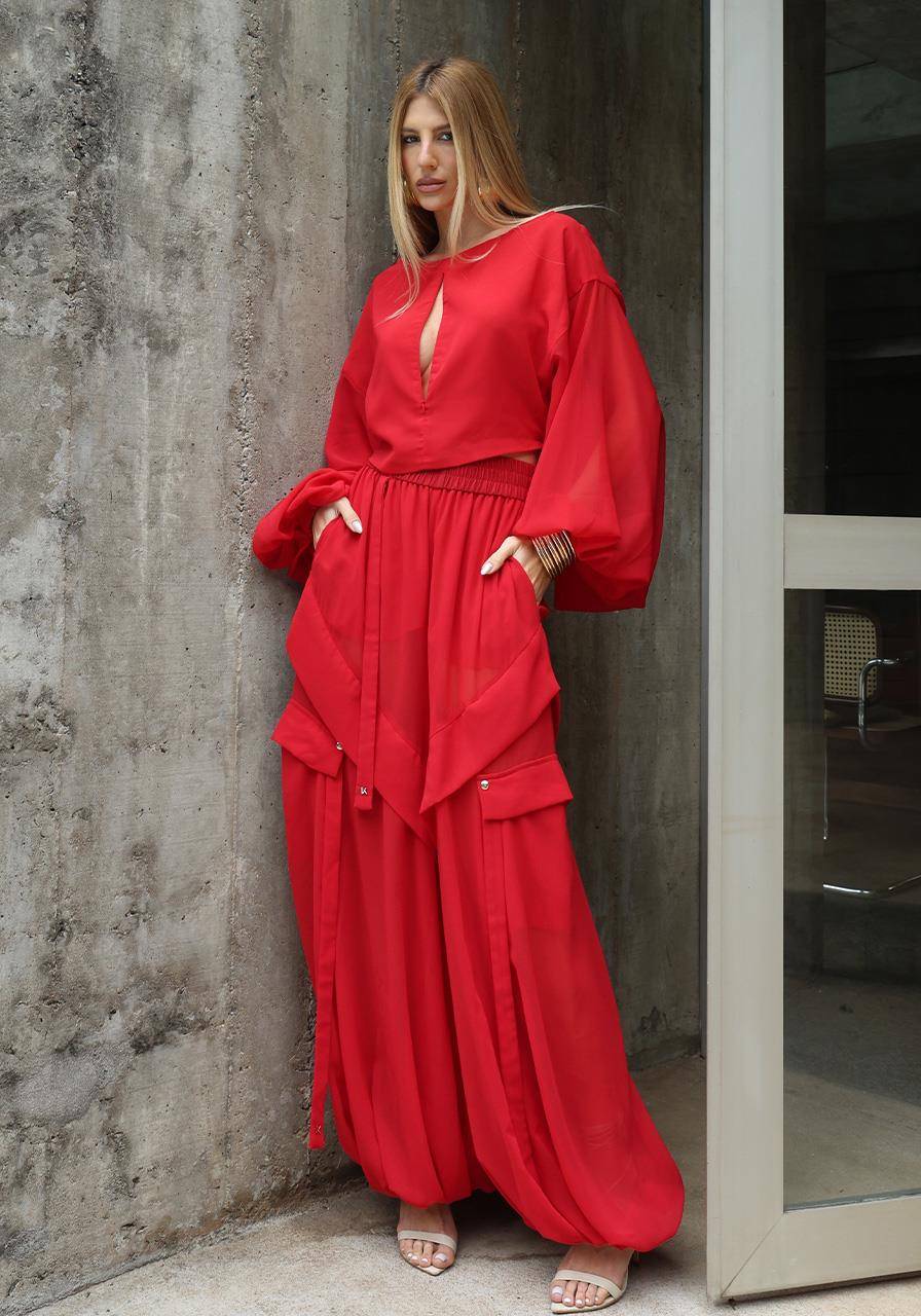 Blusa Manga Volumosa Costas Decotada - Vermelho BLU0171-VEM