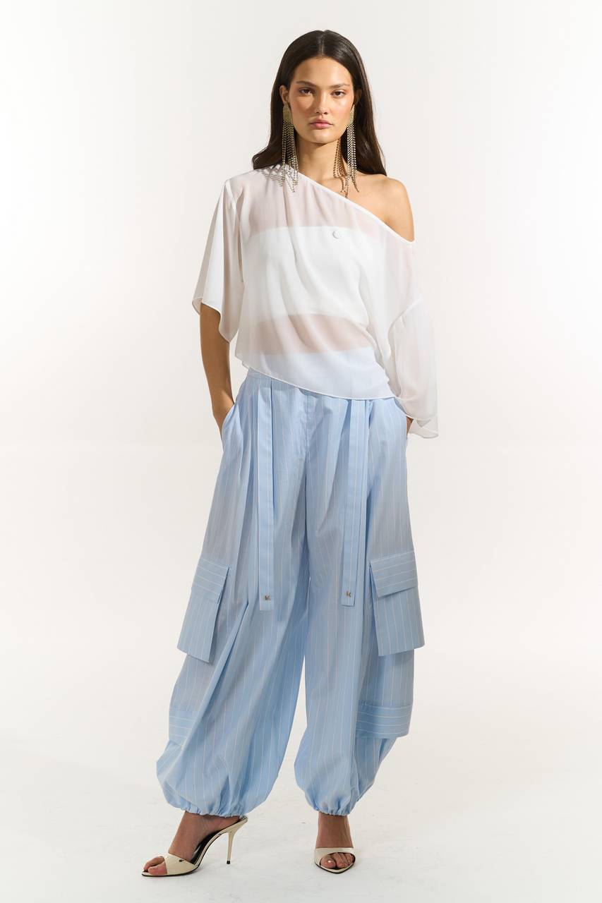 Calça Slouchy Palazzo - Azul/off CAL0180AZ/OFF