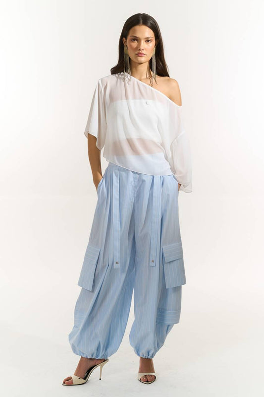 Calça Slouchy Palazzo - Azul/off CAL0180AZ/OFF