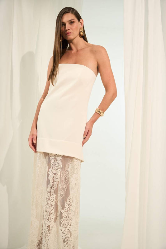 Vestido Tqc Alfaiataria com Renda - Off White VES2013OFF