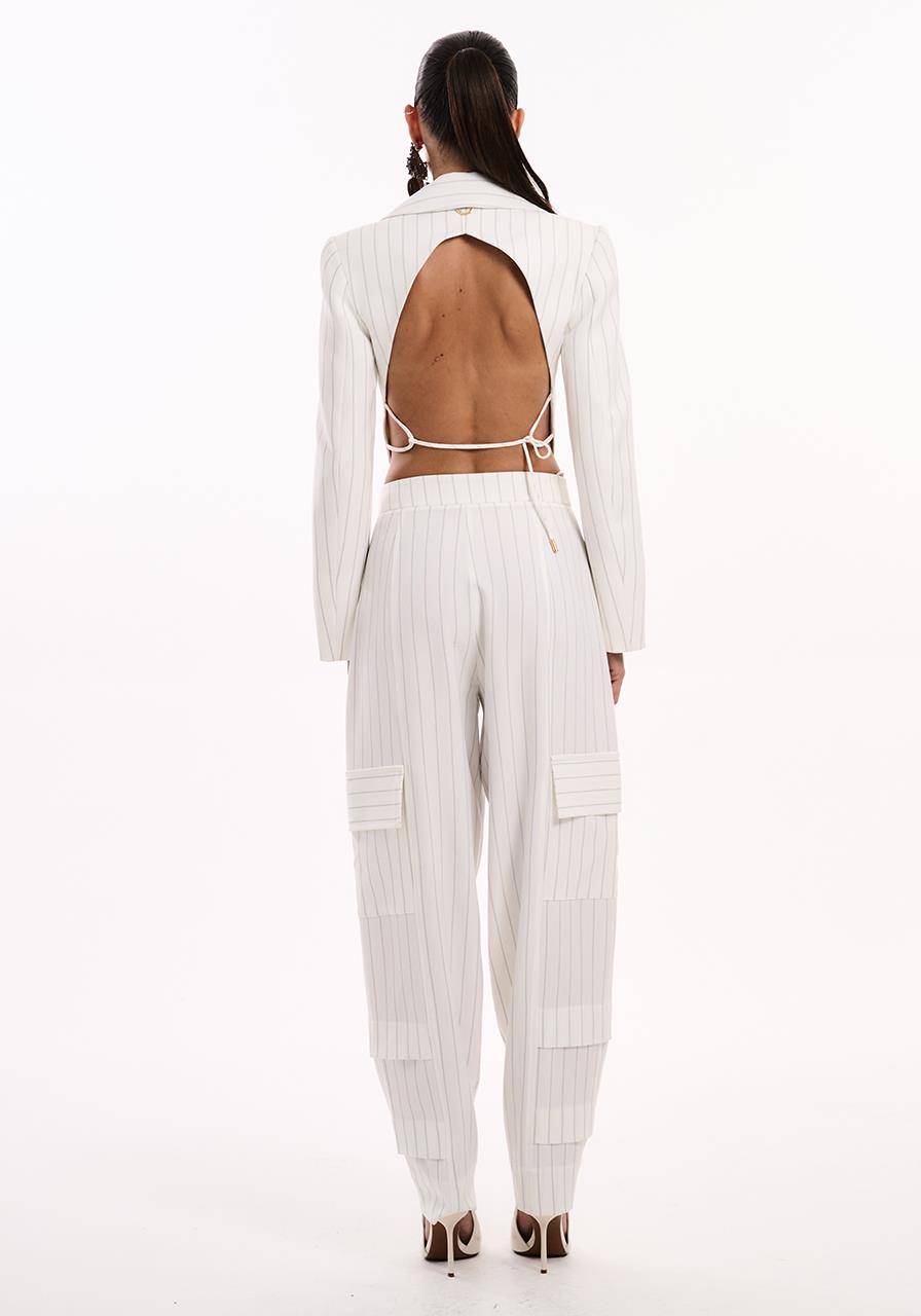 Blazer Decote Costas Riscas De Giz - Off White BLZ2017OFF