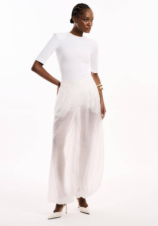 Calça Transparênte C/ Aplicação - Off White CAL2153OFF