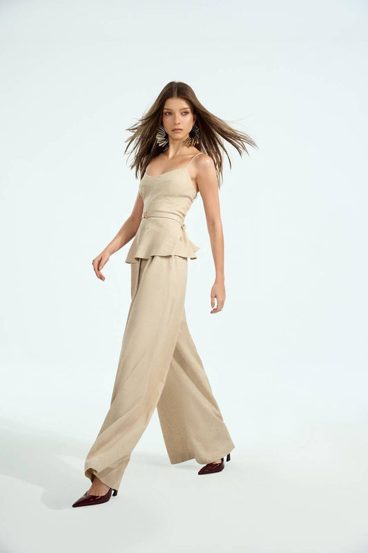 Calça Pantalona Linho - Natural
