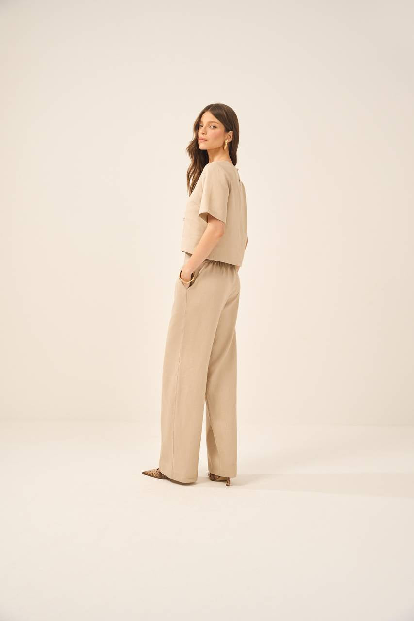 Blusa Cropped Linho - Areia BLU0002-ARE