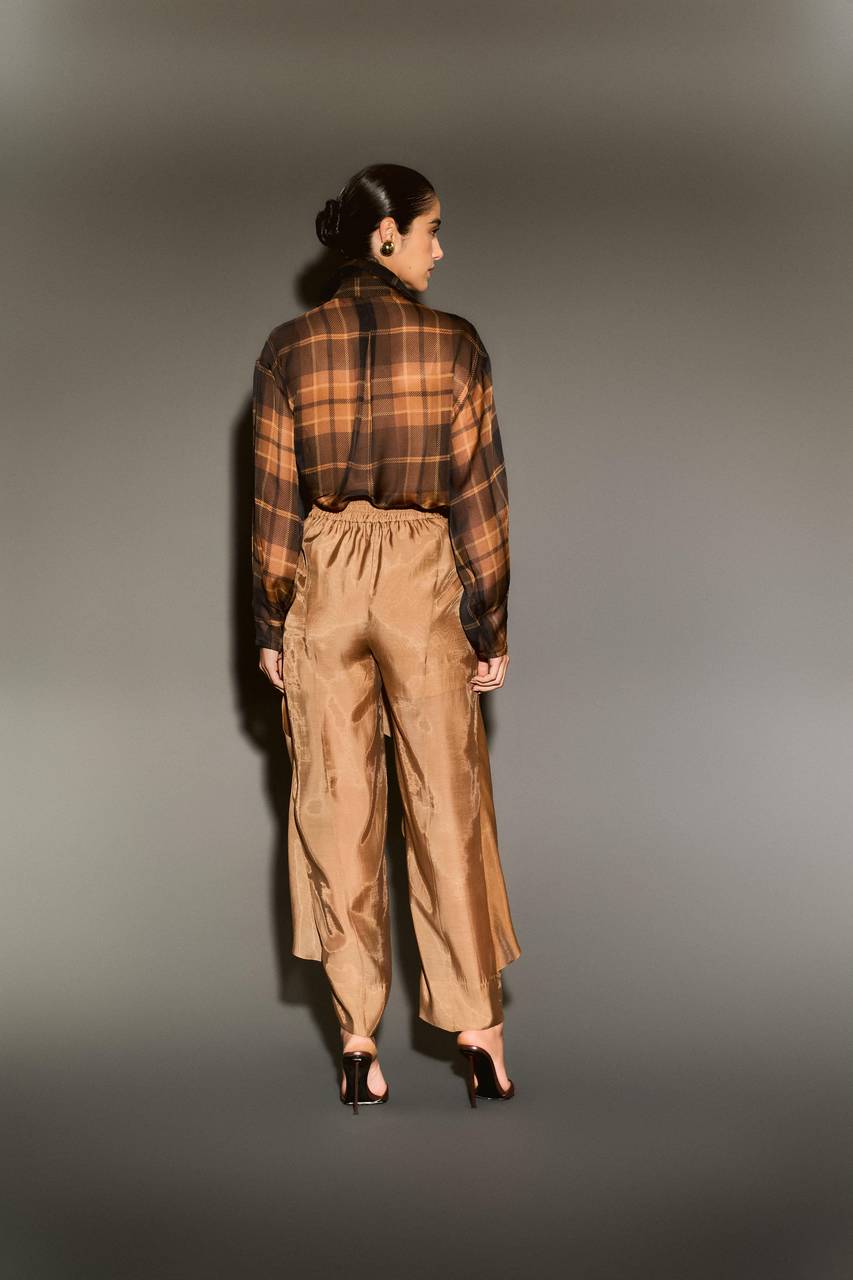 Camisa Em Musseline - Xadrez Camel CAM0027XDZ
