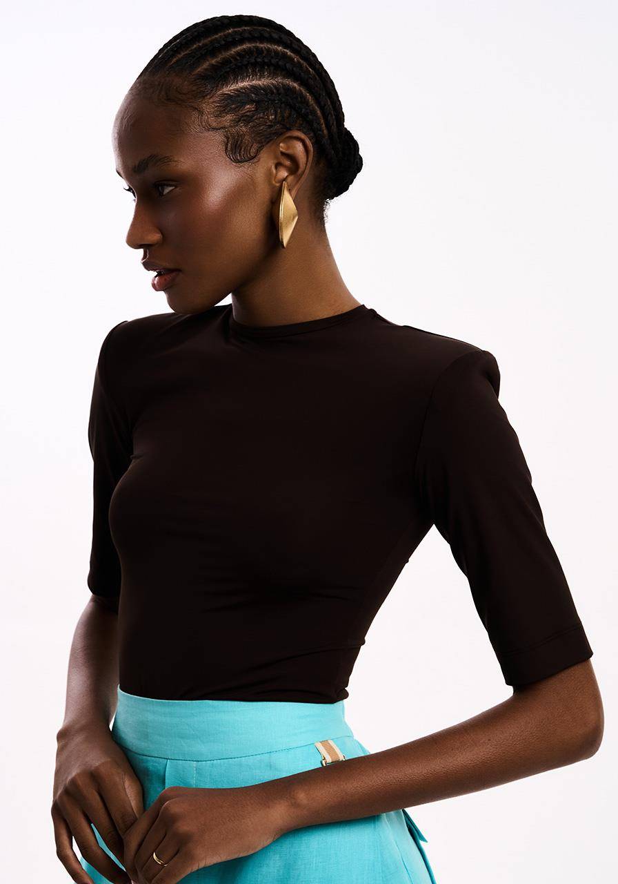 Blusa Com Ombreira - Cafe BLU2141CAF
