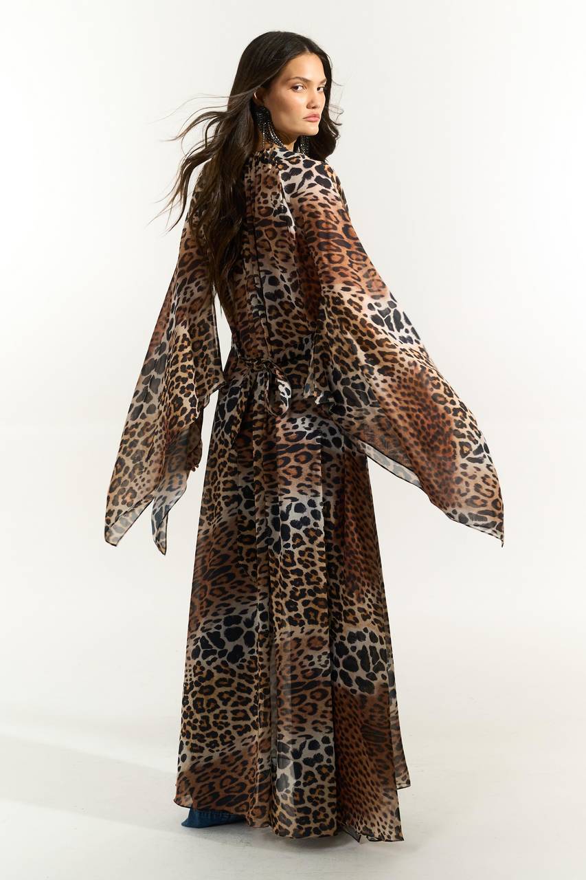 Vestido Kaftan Fluido Estampado - Brown Leopard VES0112BROWL