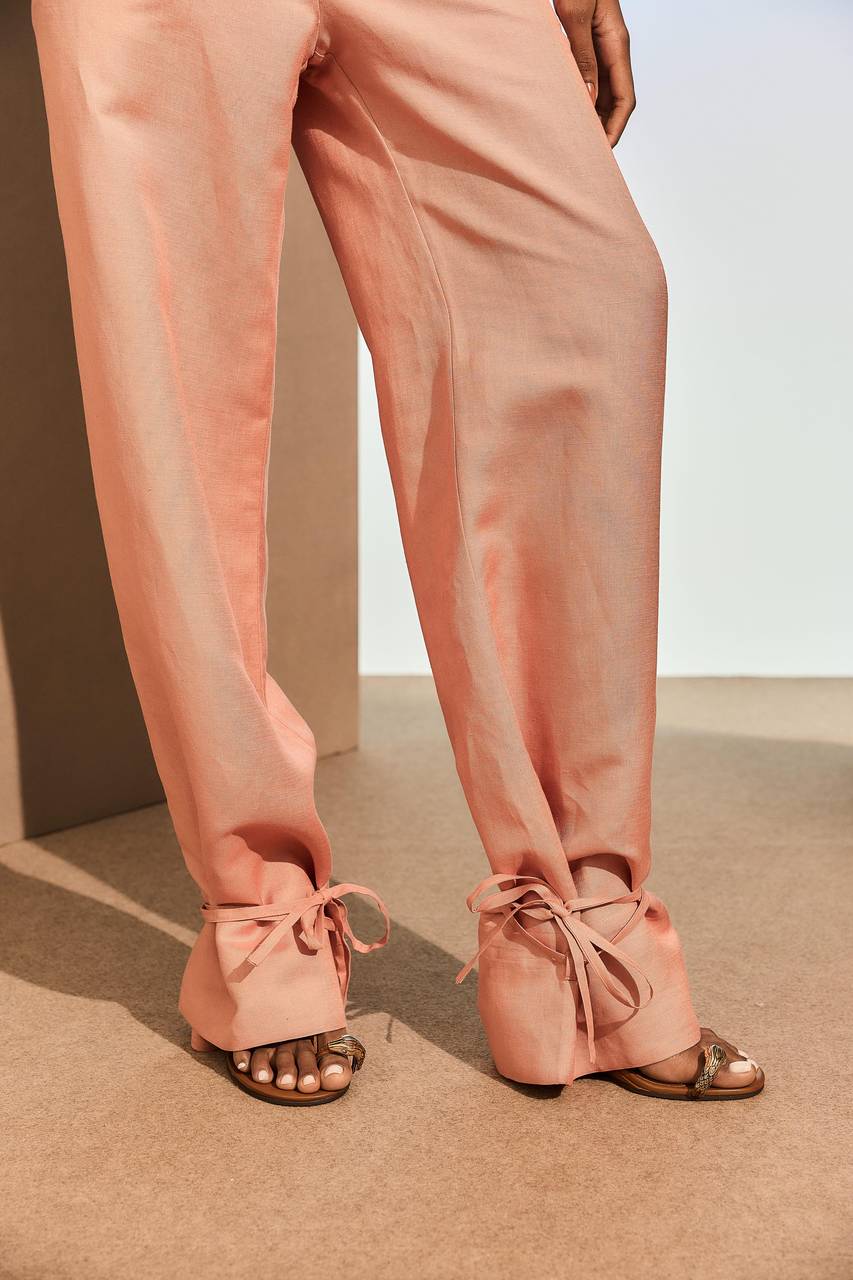 Calça Linho Pantalona Barra Larga - Peach CAL0048-PEA