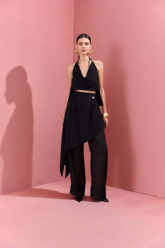 Calça Fluida Com Basque - Preto CAL0074PTO