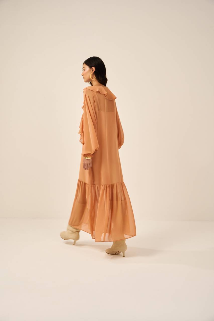 Vestido Chifon Boho Maxi Midi - Caramelo VES0001PELE