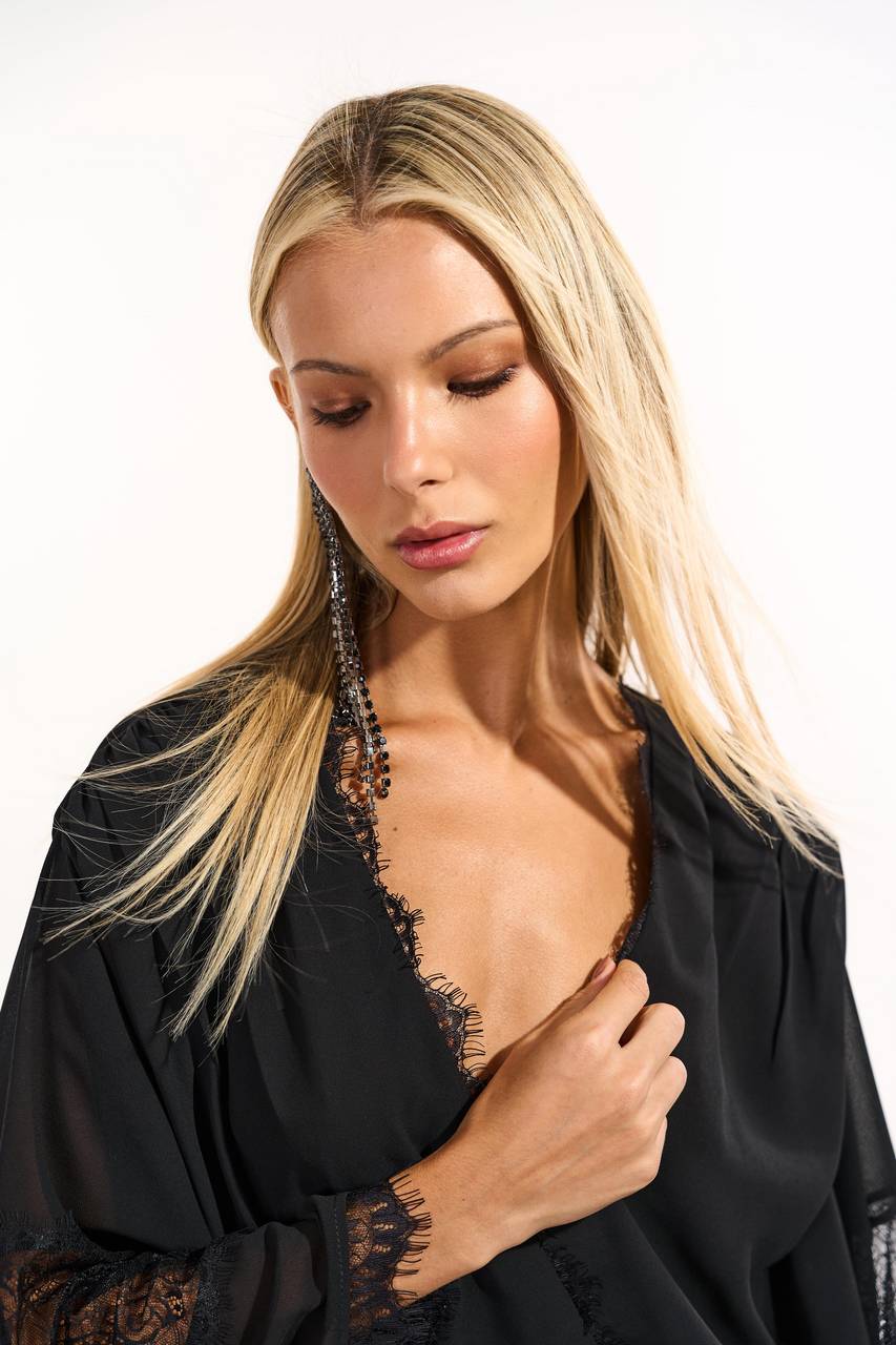 Body Manga Jabour Renda - Preto BOD0025PTO