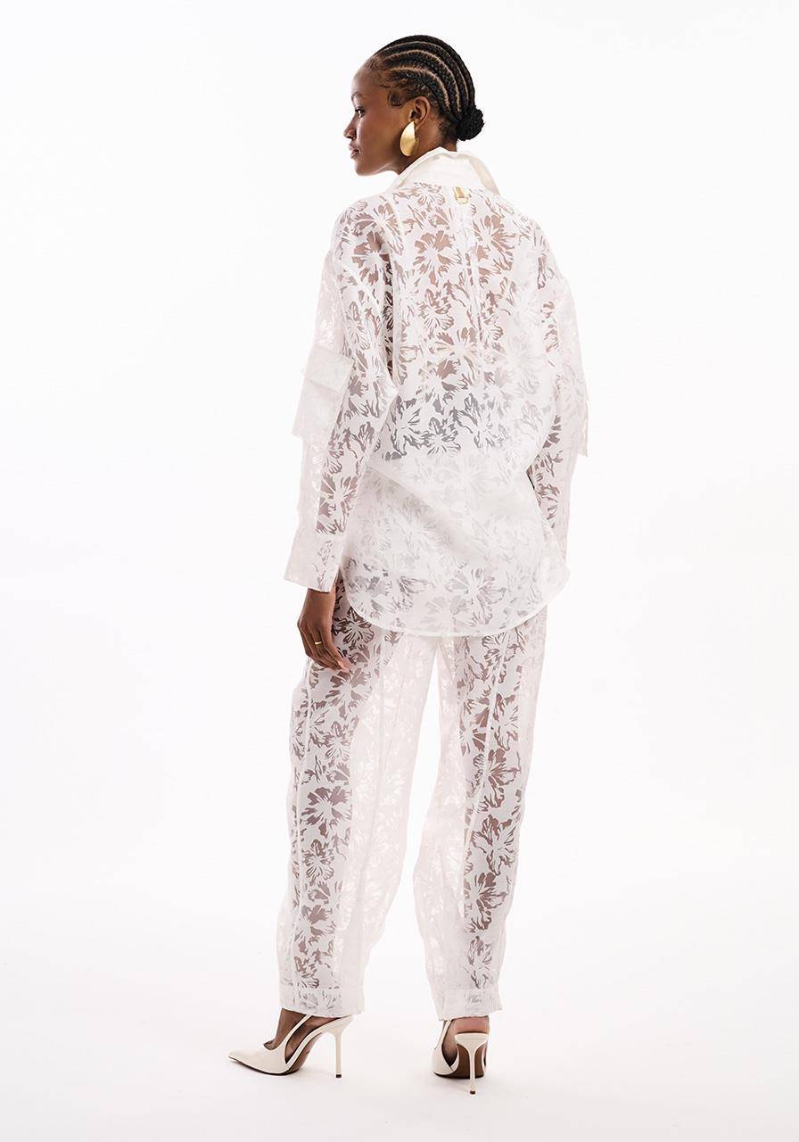 Calça Slouchy Prega Organza Devorê - Off White CAL2129OFF