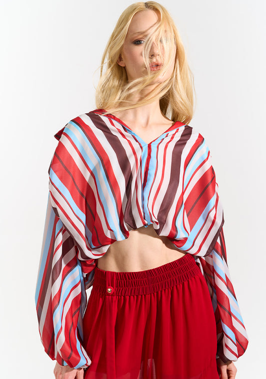 Blusa Over Cropped - Red Stripe BLU0175RED STRIPE