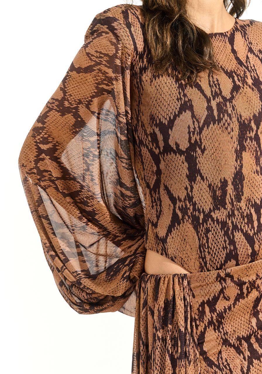 Body Tule Estampado Vazado Costas - Choco Snake BOD0036CH SN