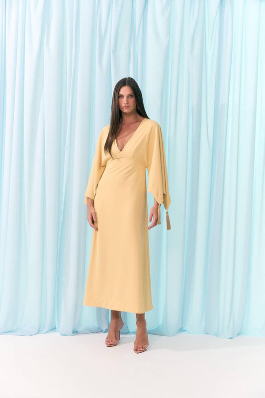 Vestido Longuete Manga Farta Tencel - Manteiga VES2015