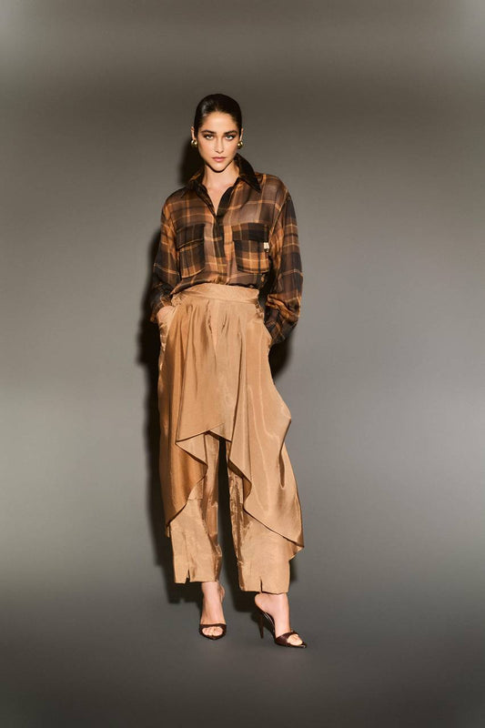 Camisa Em Musseline - Xadrez Camel CAM0027XDZ