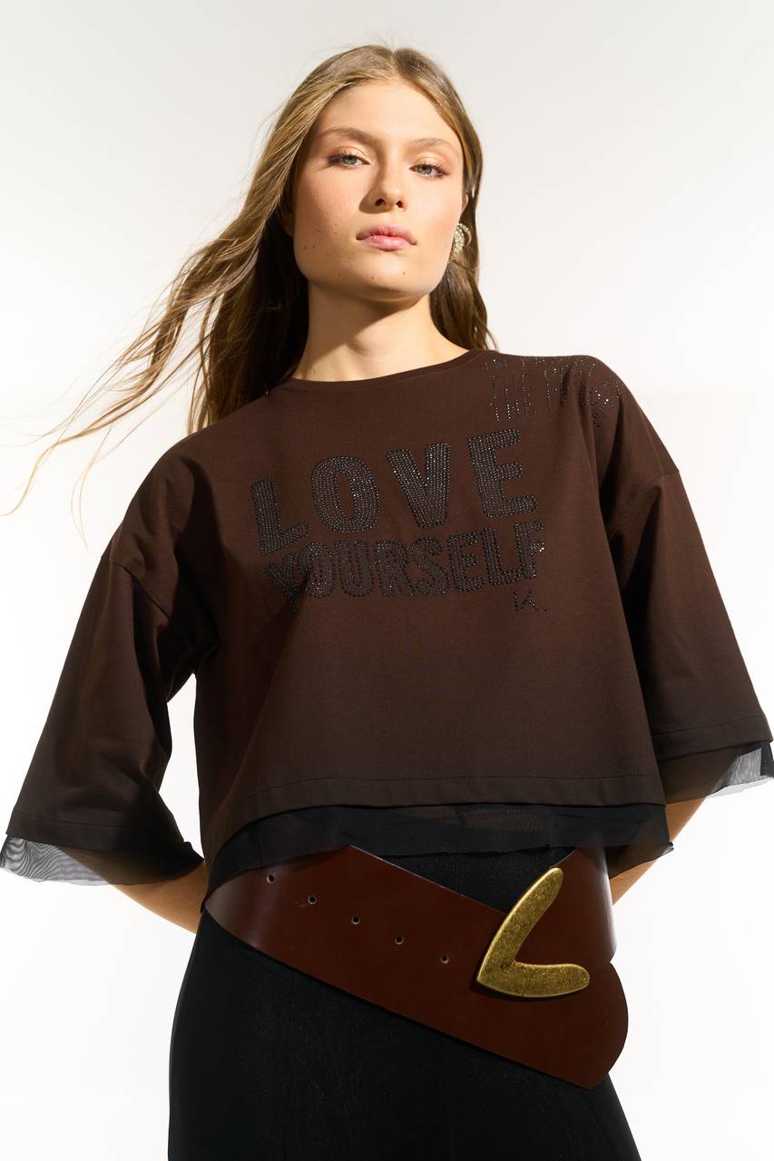 T.shirt Love Yourself - Marrom BLU0159MRO