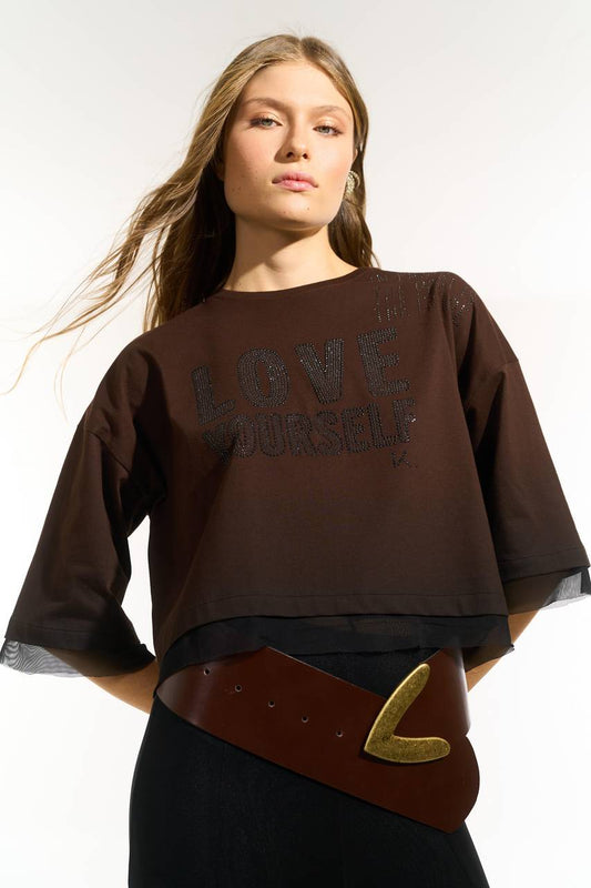 T.shirt Love Yourself - Marrom BLU0159MRO