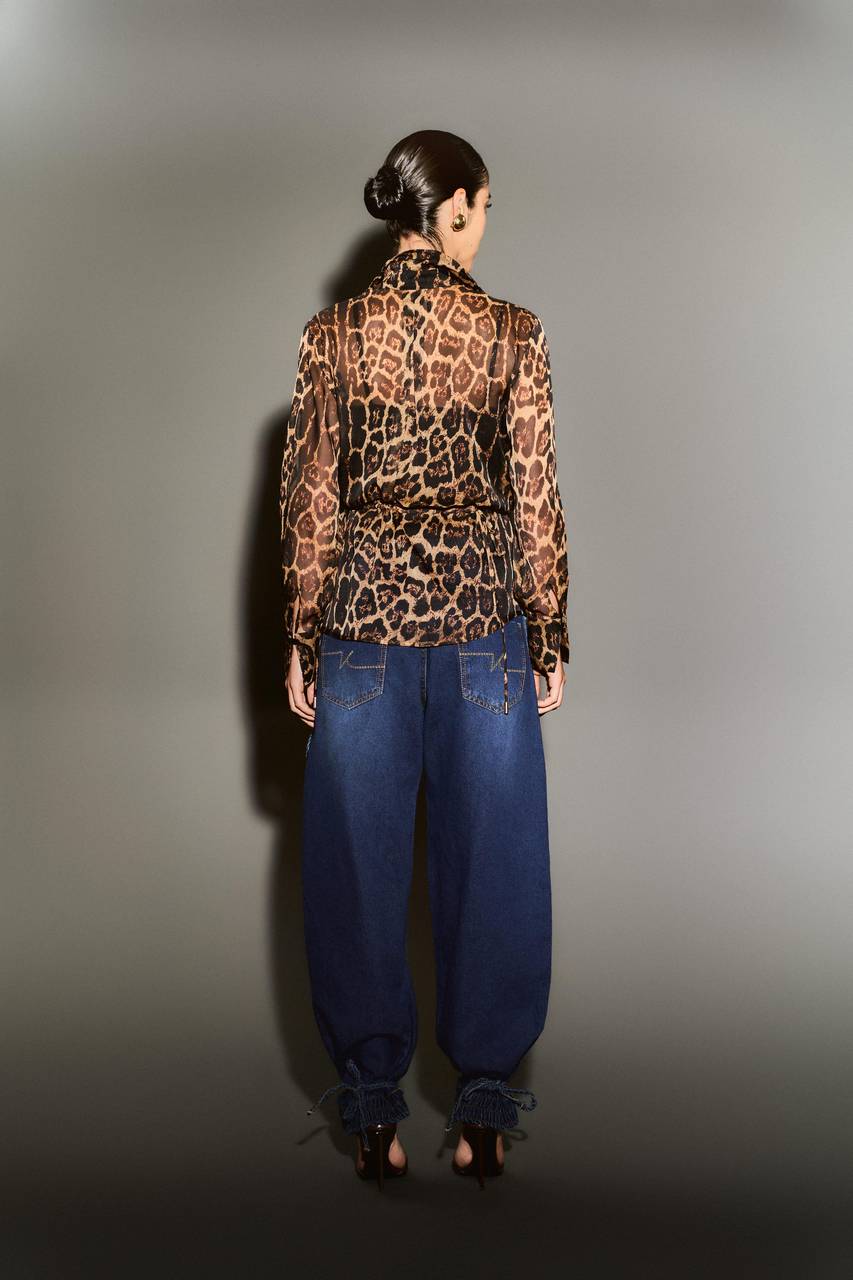 Camisa Estampada Com Vivo Amarração - Animal Print Onça CAM0037ANI