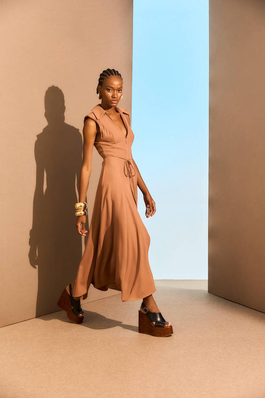 Vestido Longuete Costas Vazada - Mocha VES0027MCH